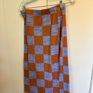Ascot and hart  Vibrant Checkered Midi Skirt in Orange and Purple